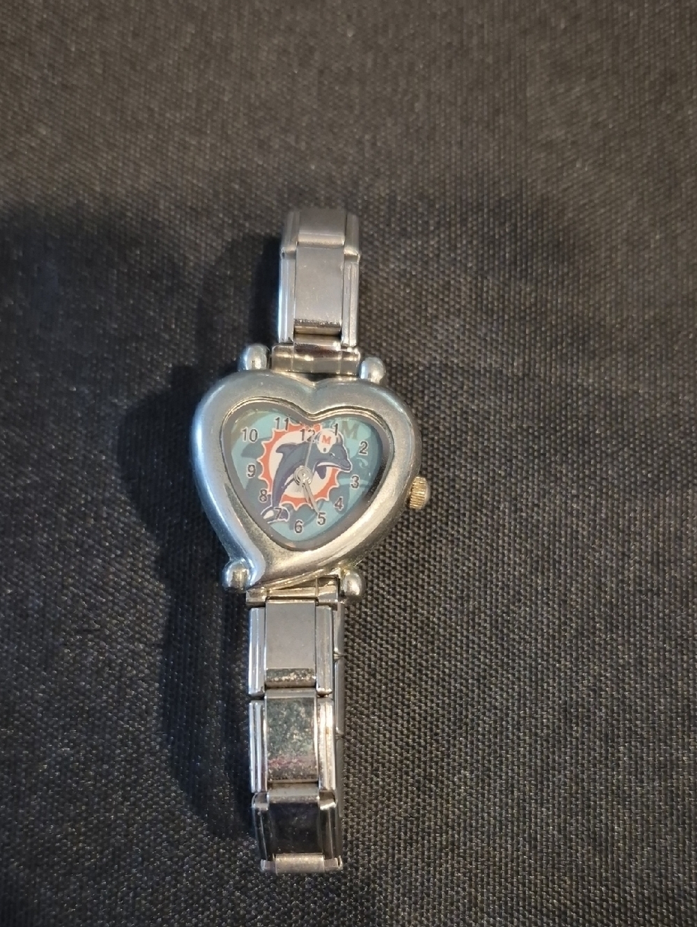 Silver Heart-Shaped Miami Dolphins Women's Bracelet Watch